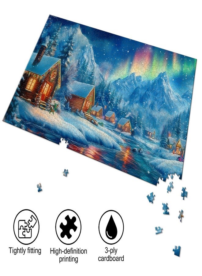 Bimkole Winter Aurora Puzzles for Adults 1000 Pieces, Snow House Paper Jigsaw Puzzle 1000 Pieces - Fun and Challenging Family Decoration Puzzle Great Gift Idea, Finished Size is 31.5 x 16.14 in - Image 2